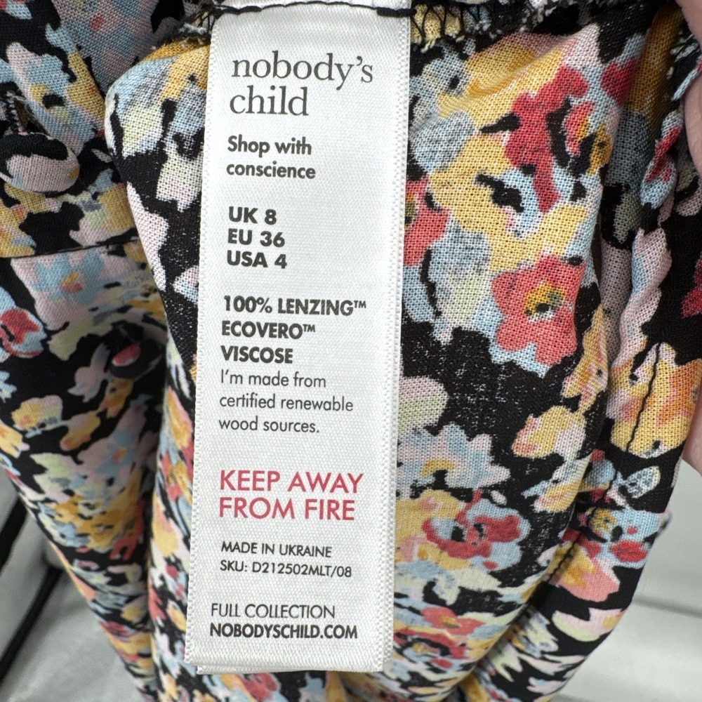 Nobody's Child Womens Printed Floral Print Midi Dress Short Sleeve Size 4 Black - Picture 7 of 13